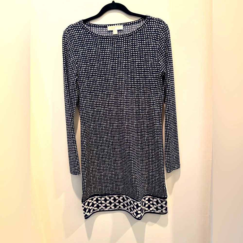 Navy and White Patterned Dress